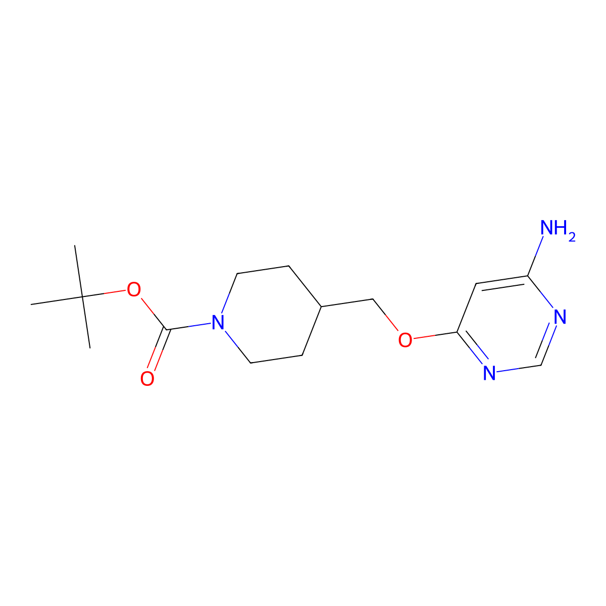 tert-Butyl 4-(((6-aminopyrimidin-4-yl)oxy)methyl)piperidine-1-carboxylate molecular structure, CAS 1353989-85-1