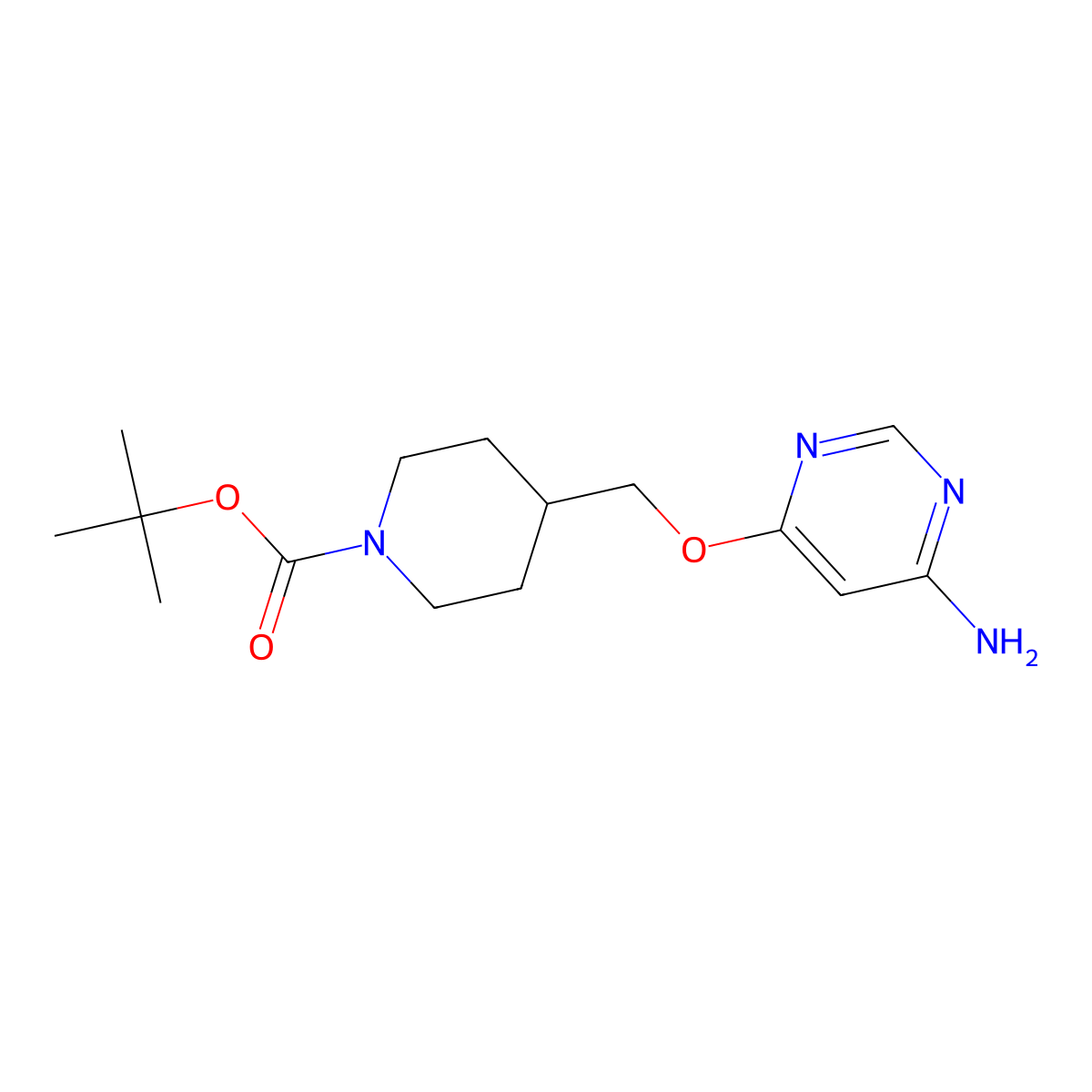 tert-Butyl 4-(((6-aminopyrimidin-4-yl)oxy)methyl)piperidine-1-carboxylate molecular structure, CAS 1353989-85-1