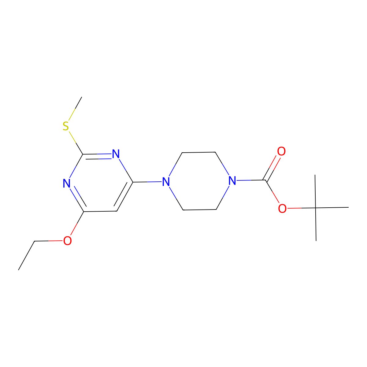tert-Butyl 4-(6-ethoxy-2-(methylthio)pyrimidin-4-yl)piperazine-1-carboxylate molecular structure, CAS 1353989-90-8