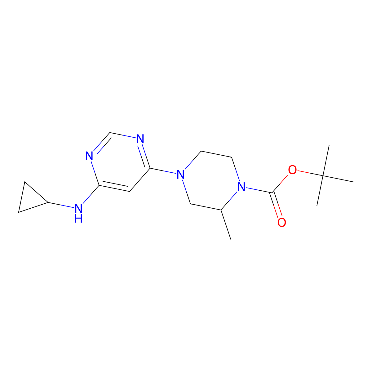 tert-Butyl 4-(6-(cyclopropylamino)pyrimidin-4-yl)-2-methylpiperazine-1-carboxylate molecular structure, CAS 1353989-91-9