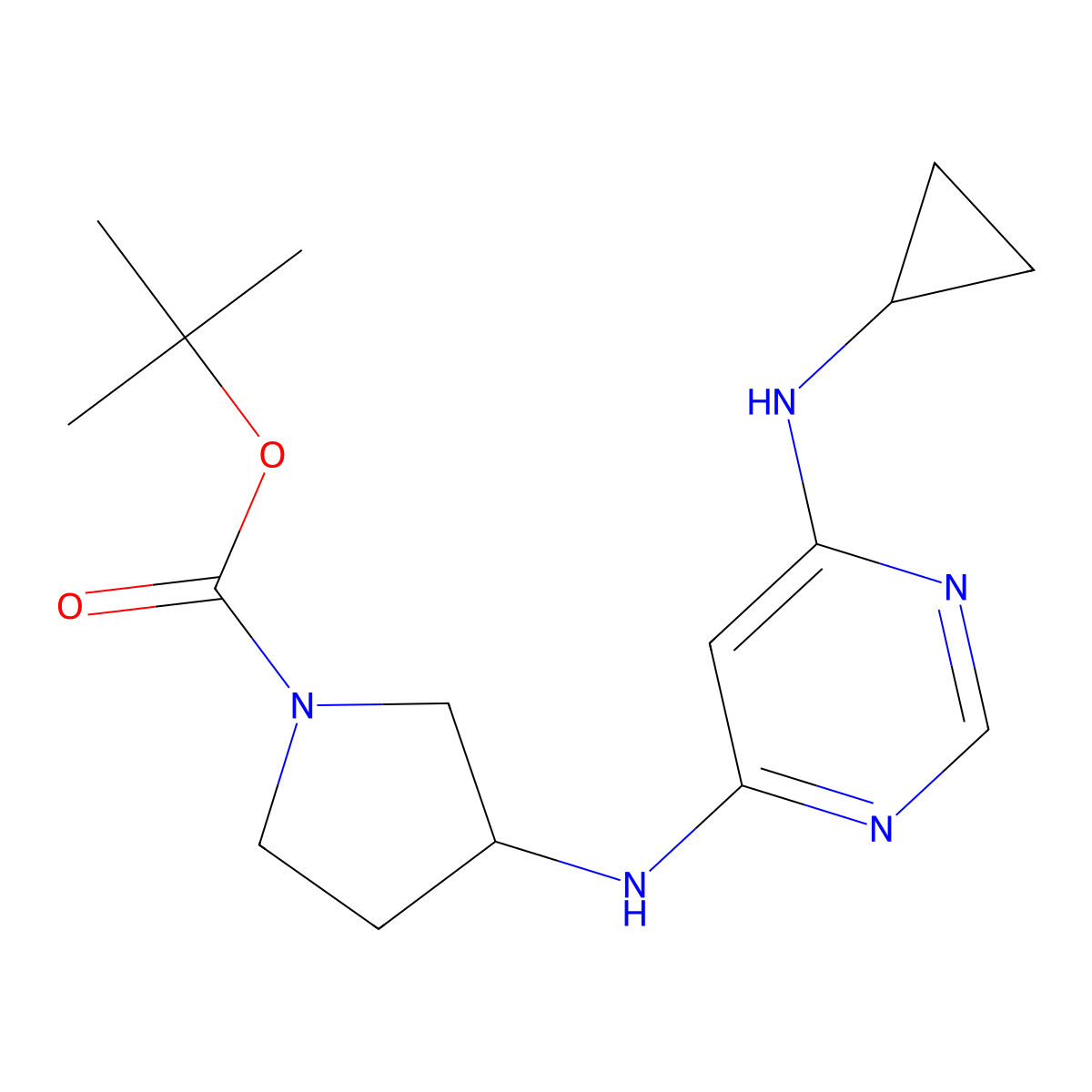 (S)-tert-Butyl 3-((6-(cyclopropylamino)pyrimidin-4-yl)amino)pyrrolidine-1-carboxylate molecular structure, CAS 1353994-21-4