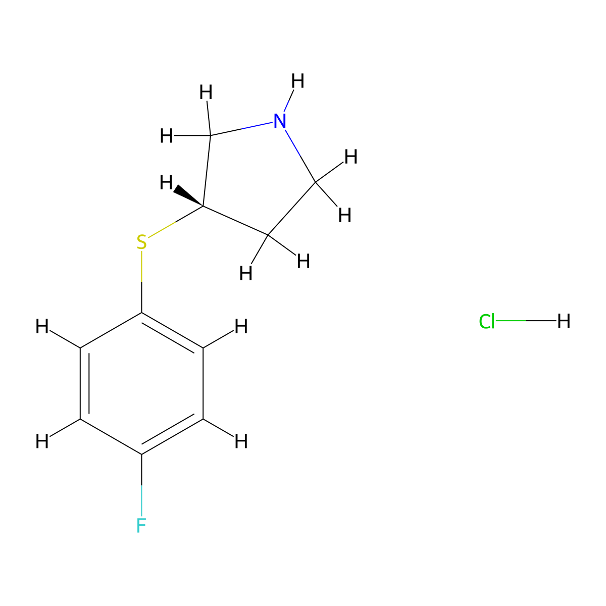(S)-3-((4-Fluorophenyl)thio)pyrrolidine hydrochloride molecular structure, CAS 1353995-35-3