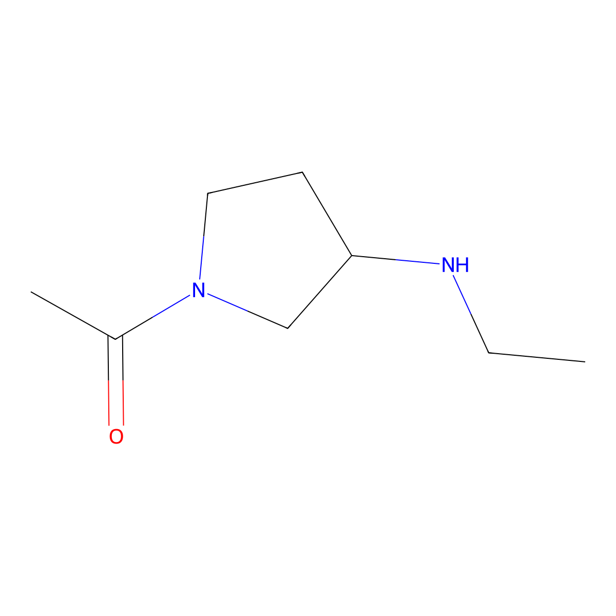 1-((R)-3-Ethylamino-pyrrolidin-1-yl)-ethanone molecular structure, CAS 1353996-70-9