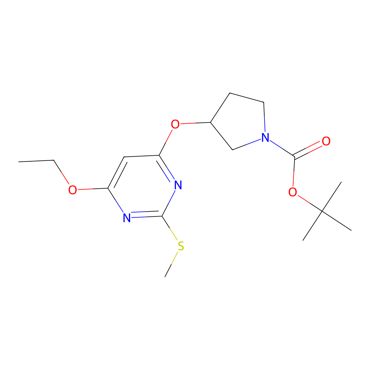 (S)-tert-Butyl 3-((6-ethoxy-2-(methylthio)pyrimidin-4-yl)oxy)pyrrolidine-1-carboxylate molecular structure, CAS 1353996-78-7