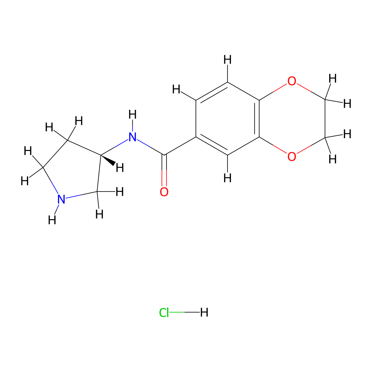 (S)-N-(Pyrrolidin-3-yl)-2,3-dihydrobenzo[b][1,4]dioxine-6-carboxamide hydrochloride molecular structure, CAS 1353999-35-5