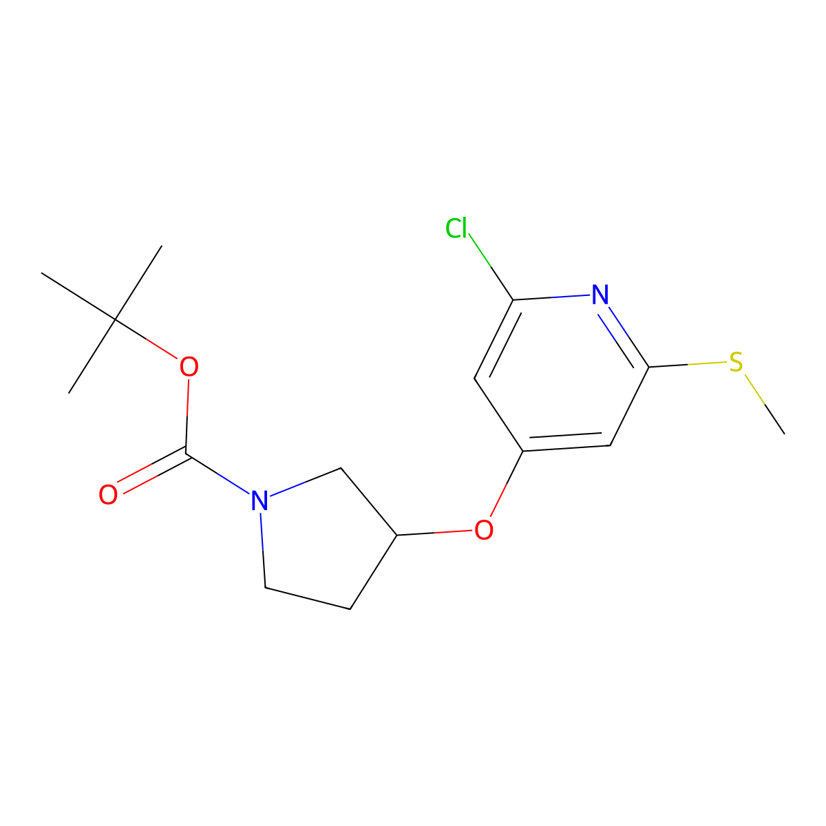 (S)-tert-Butyl 3-((2-chloro-6-(methylthio)pyridin-4-yl)oxy)pyrrolidine-1-carboxylate molecular structure, CAS 1353999-89-9