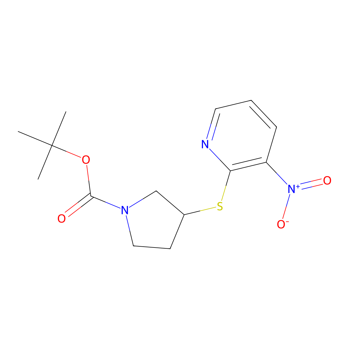 (R)-tert-Butyl 3-((3-nitropyridin-2-yl)thio)pyrrolidine-1-carboxylate molecular structure, CAS 1354006-95-3