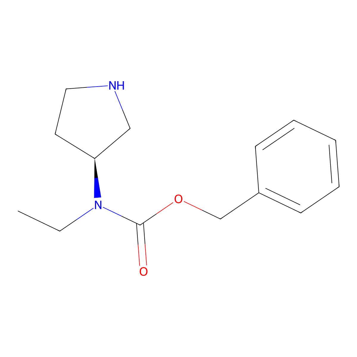 Ethyl-(S)-pyrrolidin-3-yl-carbamic acid benzyl ester molecular structure, CAS 1354007-45-6