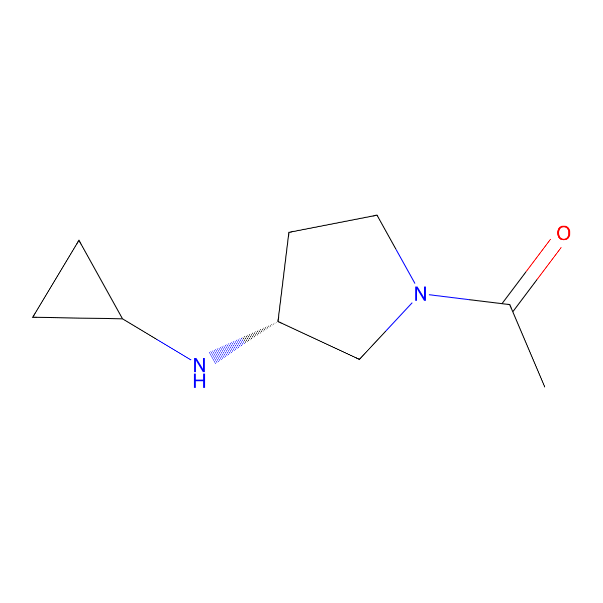 1-((R)-3-Cyclopropylamino-pyrrolidin-1-yl)-ethanone molecular structure, CAS 1354009-05-4