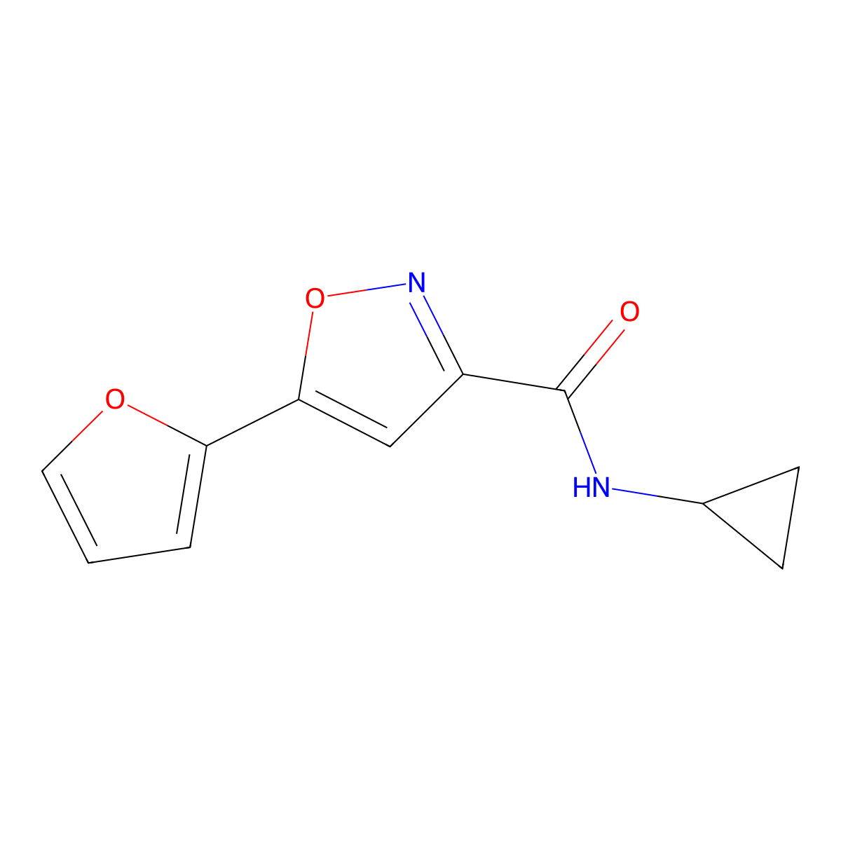 N-cyclopropyl-5-(furan-2-yl)-1,2-oxazole-3-carboxamide molecular structure, CAS 135401-63-7