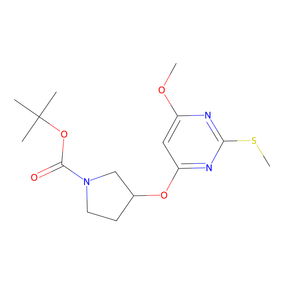 (S)-tert-Butyl 3-((6-methoxy-2-(methylthio)pyrimidin-4-yl)oxy)pyrrolidine-1-carboxylate molecular structure, CAS 1354015-09-0