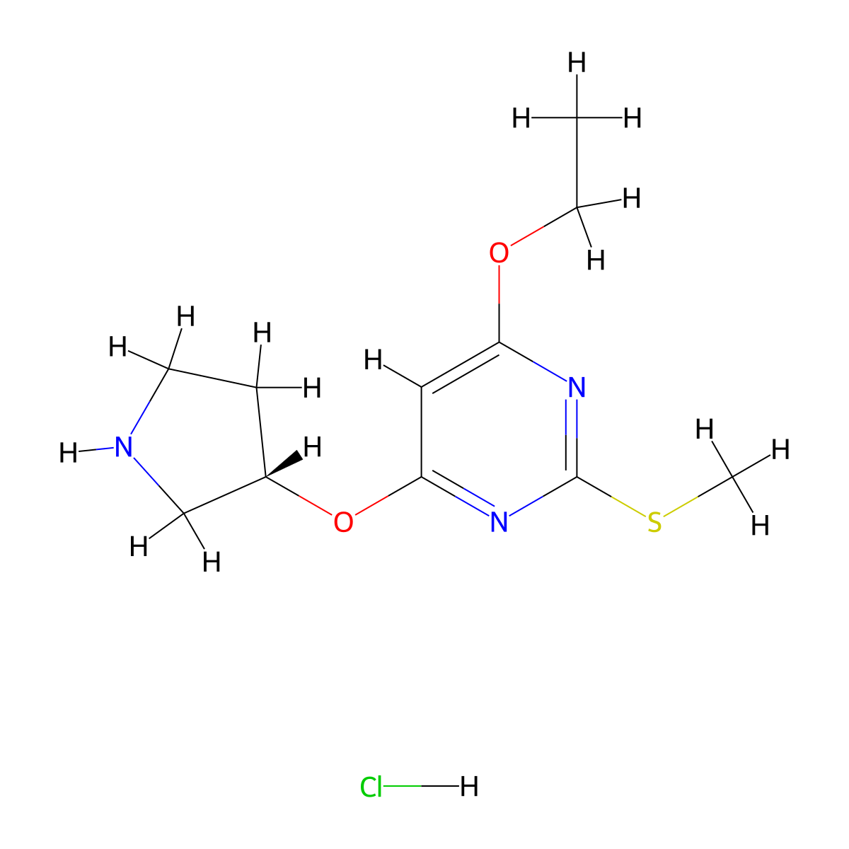 (S)-4-Ethoxy-2-(methylthio)-6-(pyrrolidin-3-yloxy)pyrimidine hydrochloride molecular structure, CAS 1354018-66-8
