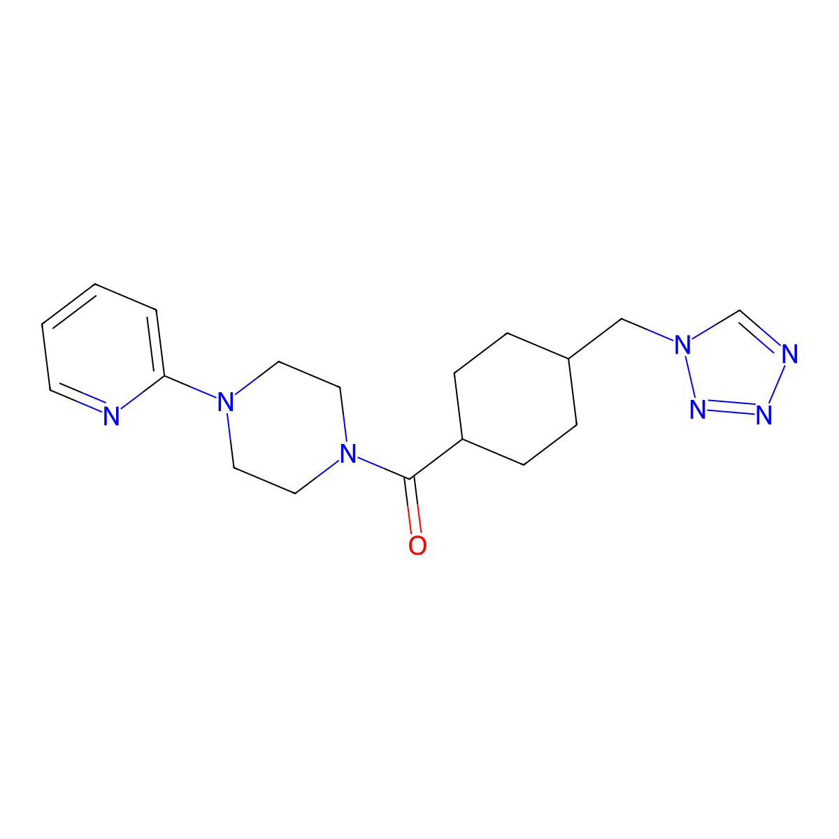 [4-(pyridin-2-yl)piperazin-1-yl][trans-4-(1H-tetrazol-1-ylmethyl)cyclohexyl]methanone molecular structure, CAS 1354065-05-6
