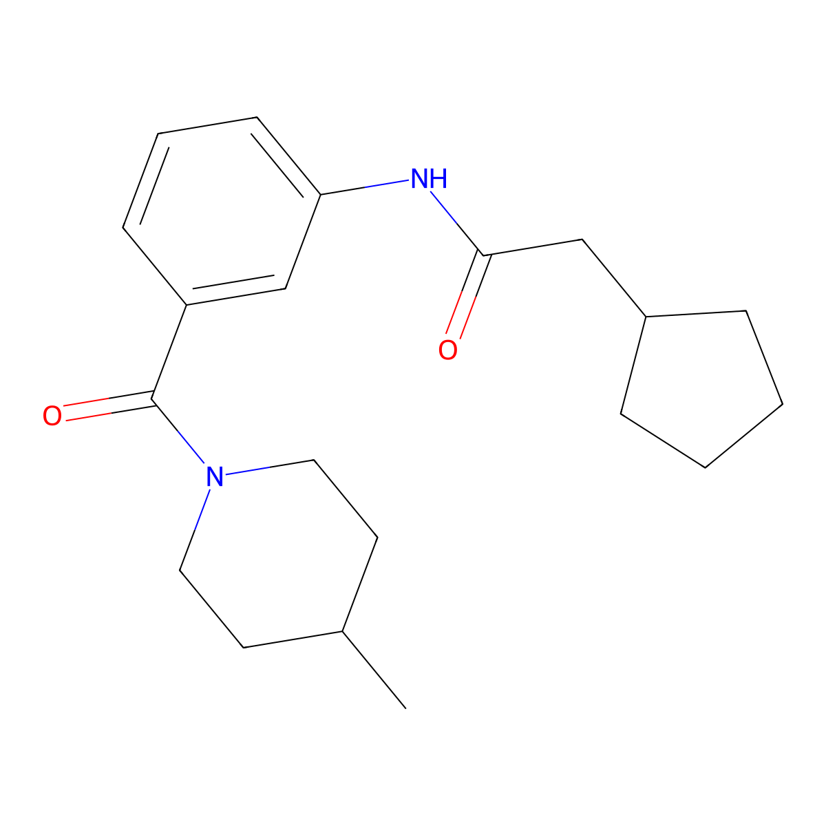 2-cyclopentyl-N-{3-[(4-methylpiperidin-1-yl)carbonyl]phenyl}acetamide molecular structure, CAS 1354102-16-1