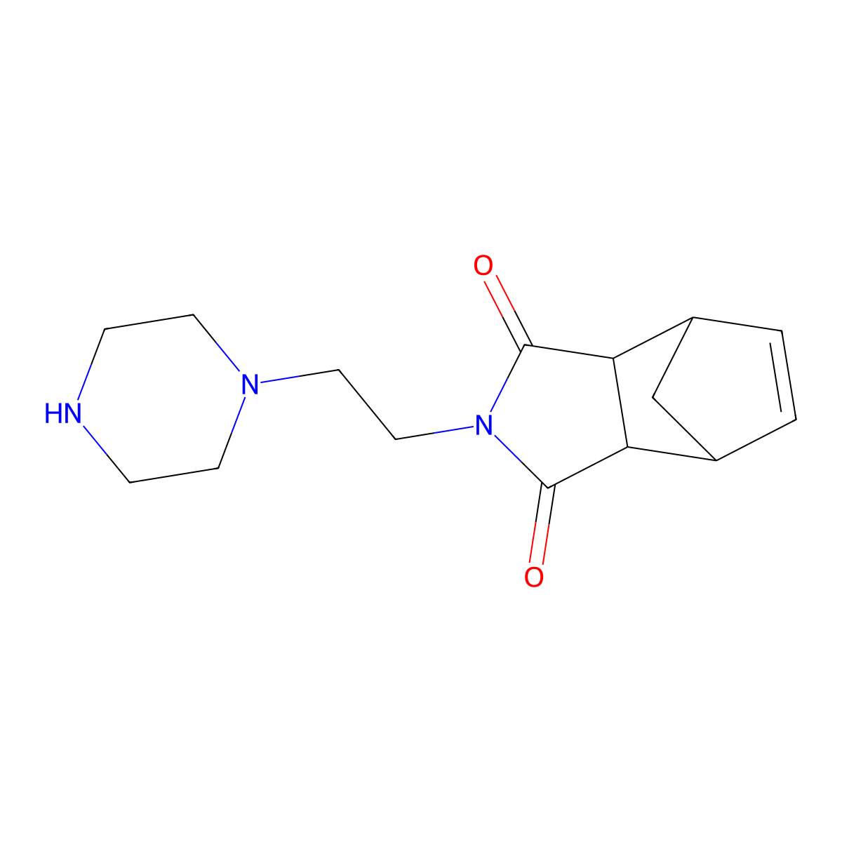 2-(2-(Piperazin-1-yl)ethyl)-3a,4,7,7a-tetrahydro-1H-4,7-methanoisoindole-1,3(2H)-dione molecular structure, CAS 135414-78-7