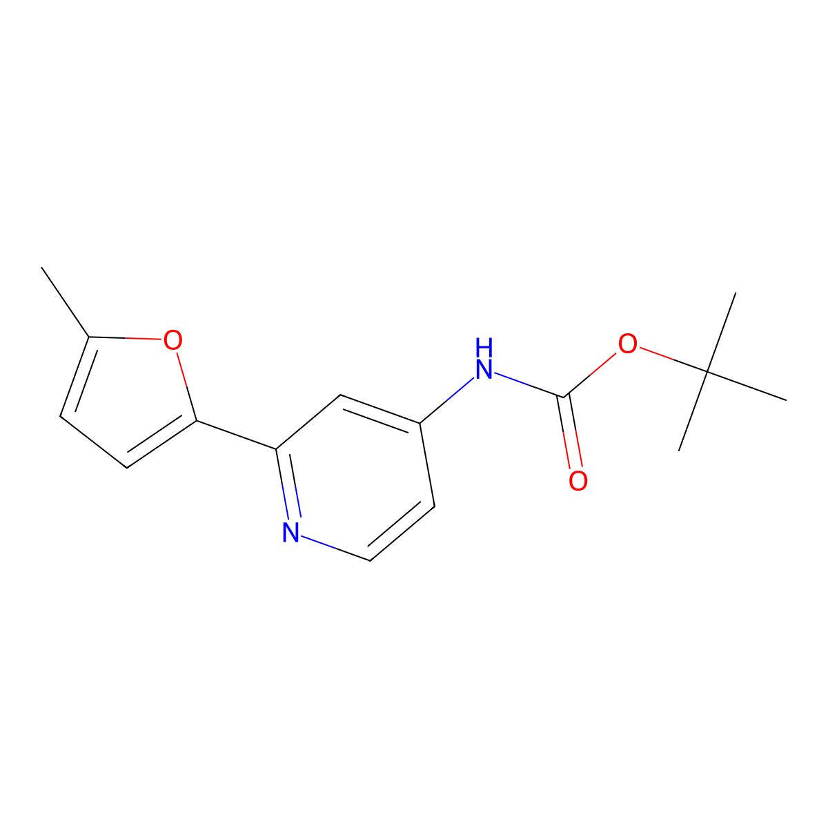 Tert-butyl 2-(5-methylfuran-2-yl)pyridin-4-ylcarbamate molecular structure, CAS 1354220-84-0
