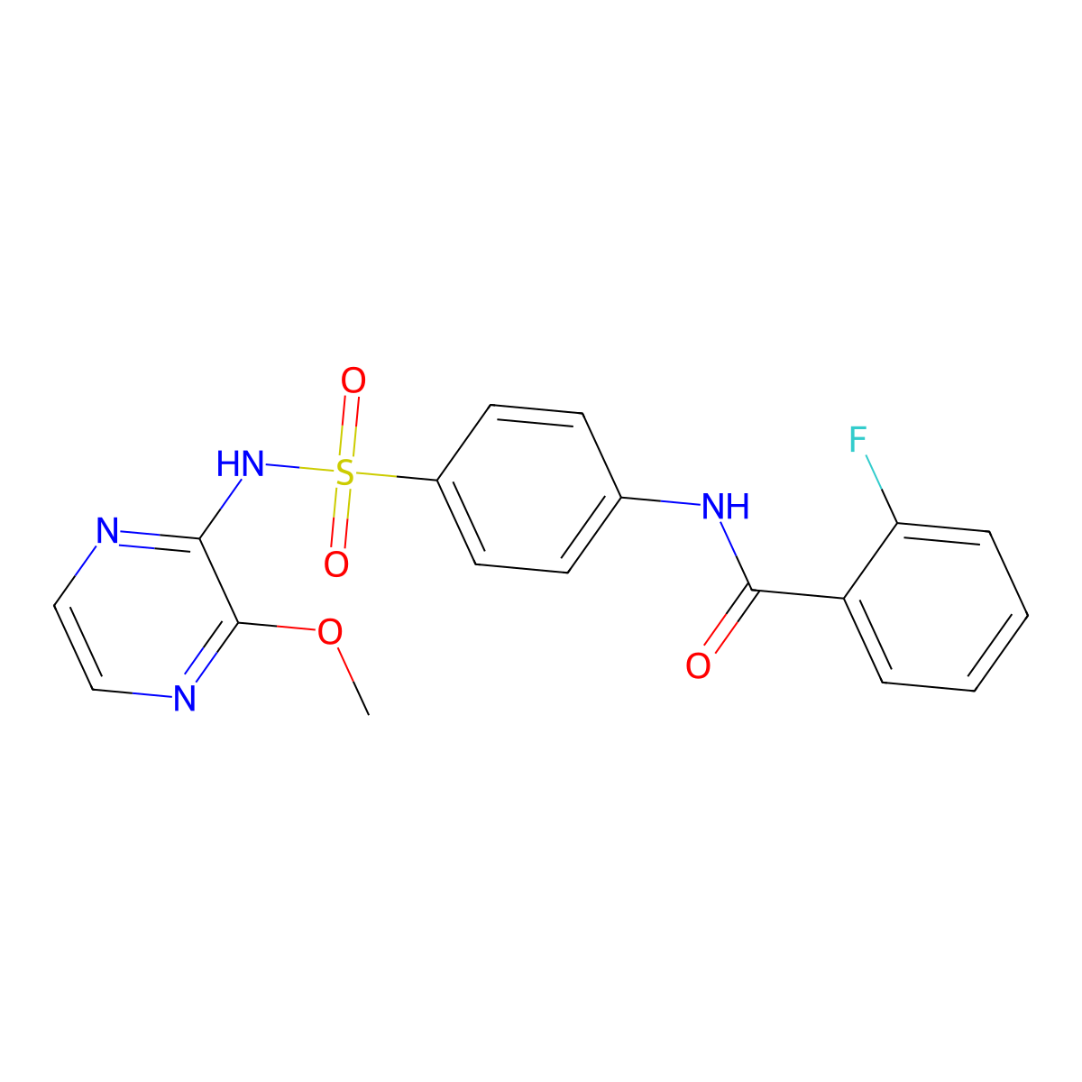 2-fluoro-N-(4-(N-(3-methoxypyrazin-2-yl)sulfamoyl)phenyl)benzamide molecular structure, CAS 1354267-48-3