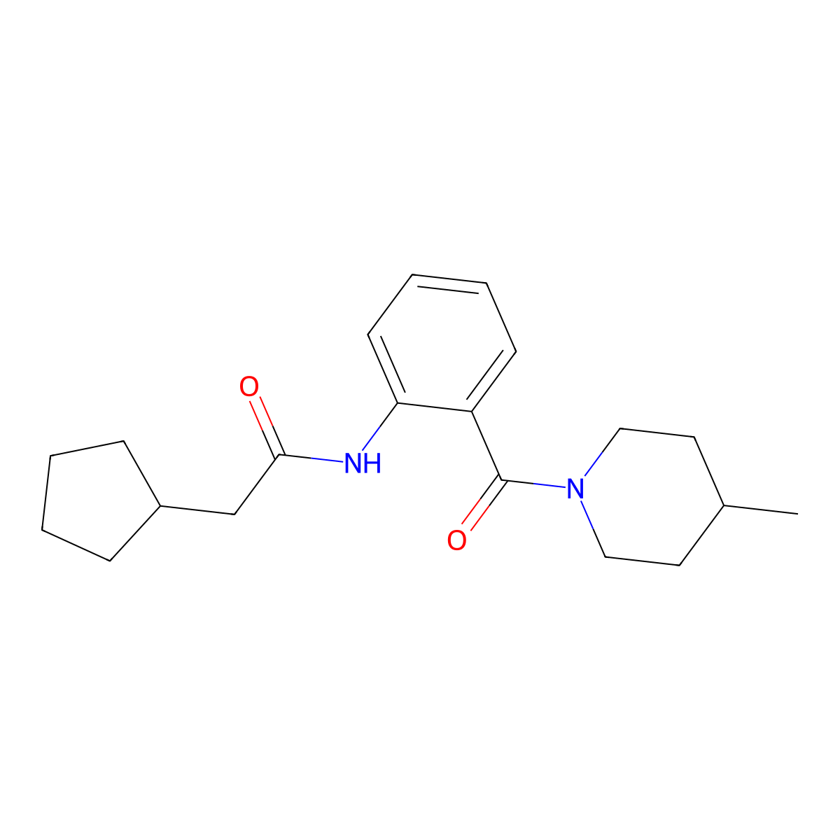 2-cyclopentyl-N-{2-[(4-methylpiperidin-1-yl)carbonyl]phenyl}acetamide molecular structure, CAS 1354282-19-1