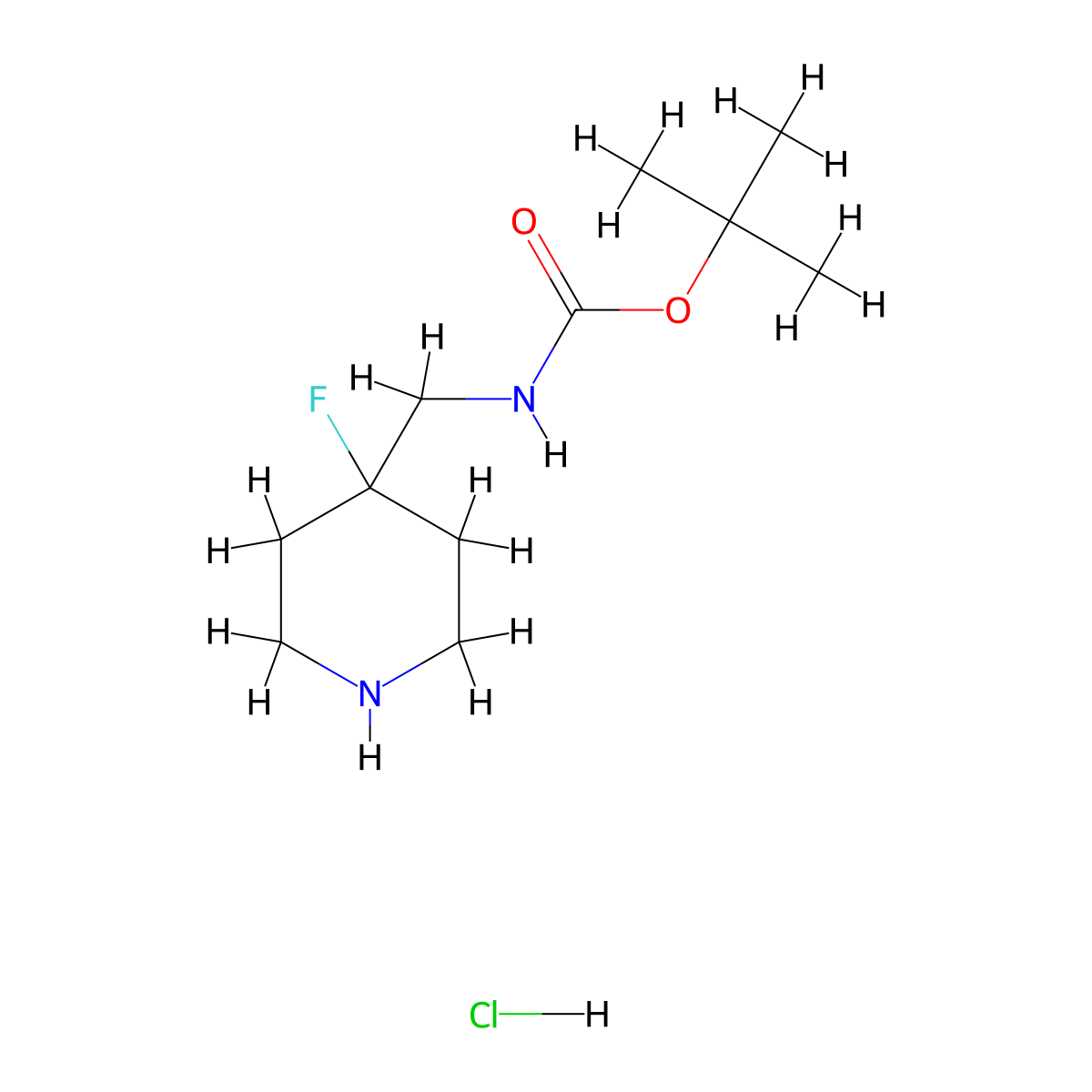 tert-butyl N-[(4-fluoropiperidin-4-yl)methyl]carbamate hydrochloride molecular structure, CAS 1354351-30-6