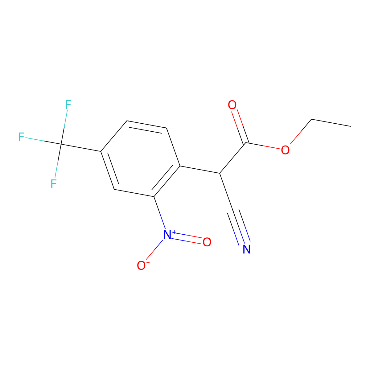 Ethyl 2-cyano-2-[2-nitro-4-(trifluoromethyl)phenyl]acetate molecular structure, CAS 13544-04-2
