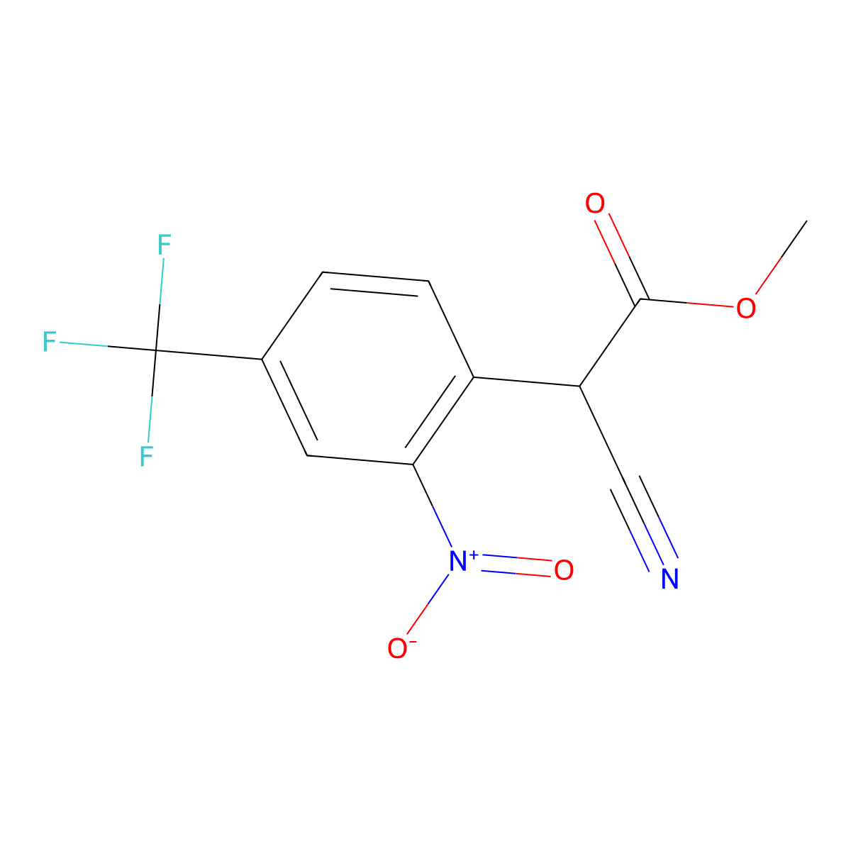 Methyl 2-cyano-2-[2-nitro-4-(trifluoromethyl)phenyl]acetate molecular structure, CAS 13544-05-3