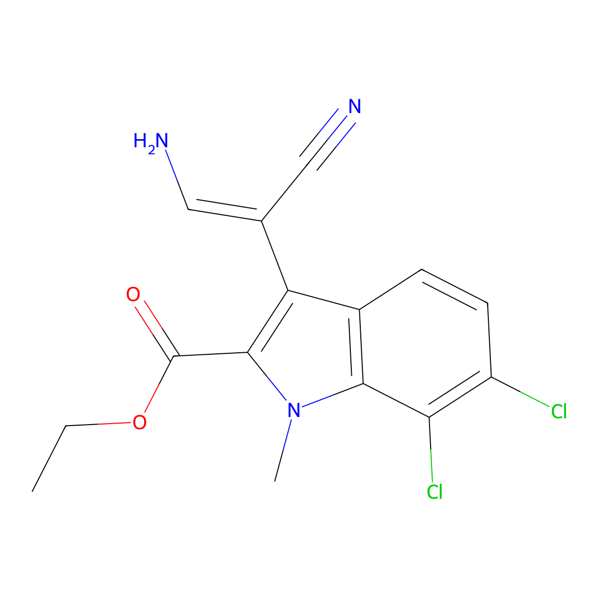 ethyl 3-[(1E)-2-amino-1-cyanoeth-1-en-1-yl]-6,7-dichloro-1-methyl-1H-indole-2-carboxylate molecular structure, CAS 1354448-60-4