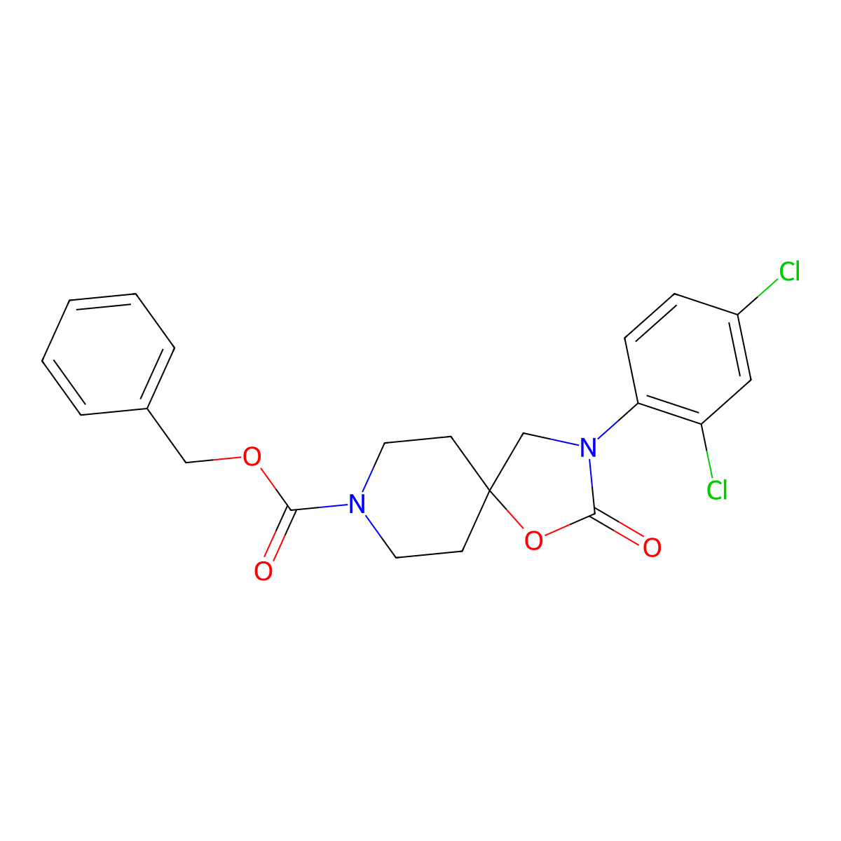 Benzyl 3-(2,4-dichlorophenyl)-2-oxo-1-oxa-3,8-diazaspiro[4.5]decane-8-carboxylate molecular structure, CAS 1354448-61-5