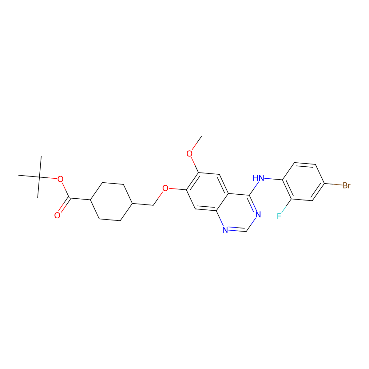 Tert-butyl 4-[({4-[(4-bromo-2-fluorophenyl)amino]-6-methoxyquinazolin-7-yl}oxy)methyl]cyclohexane-1-carboxylate molecular structure, CAS 1354448-74-0