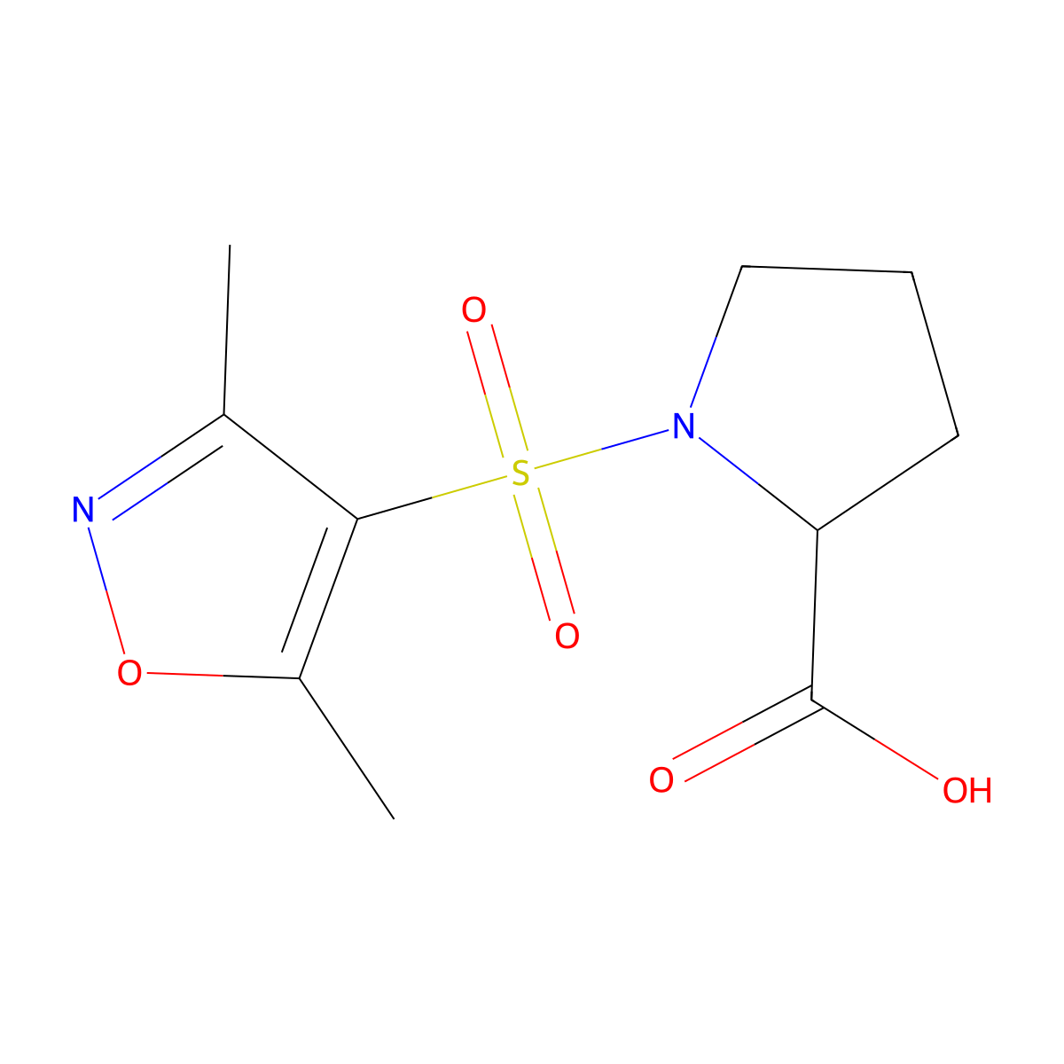 rel-(2R)-1-[(3,5-dimethyl-1,2-oxazol-4-yl)sulfonyl]pyrrolidine-2-carboxylic acid molecular structure, CAS 1354452-36-0