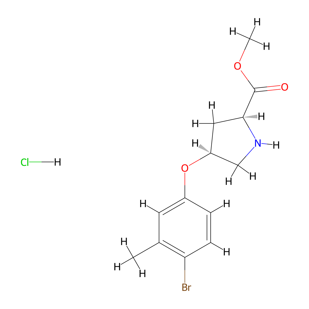 Methyl (2S,4S)-4-(4-bromo-3-methylphenoxy)-2-pyrrolidinecarboxylate hydrochloride molecular structure, CAS 1354484-49-3