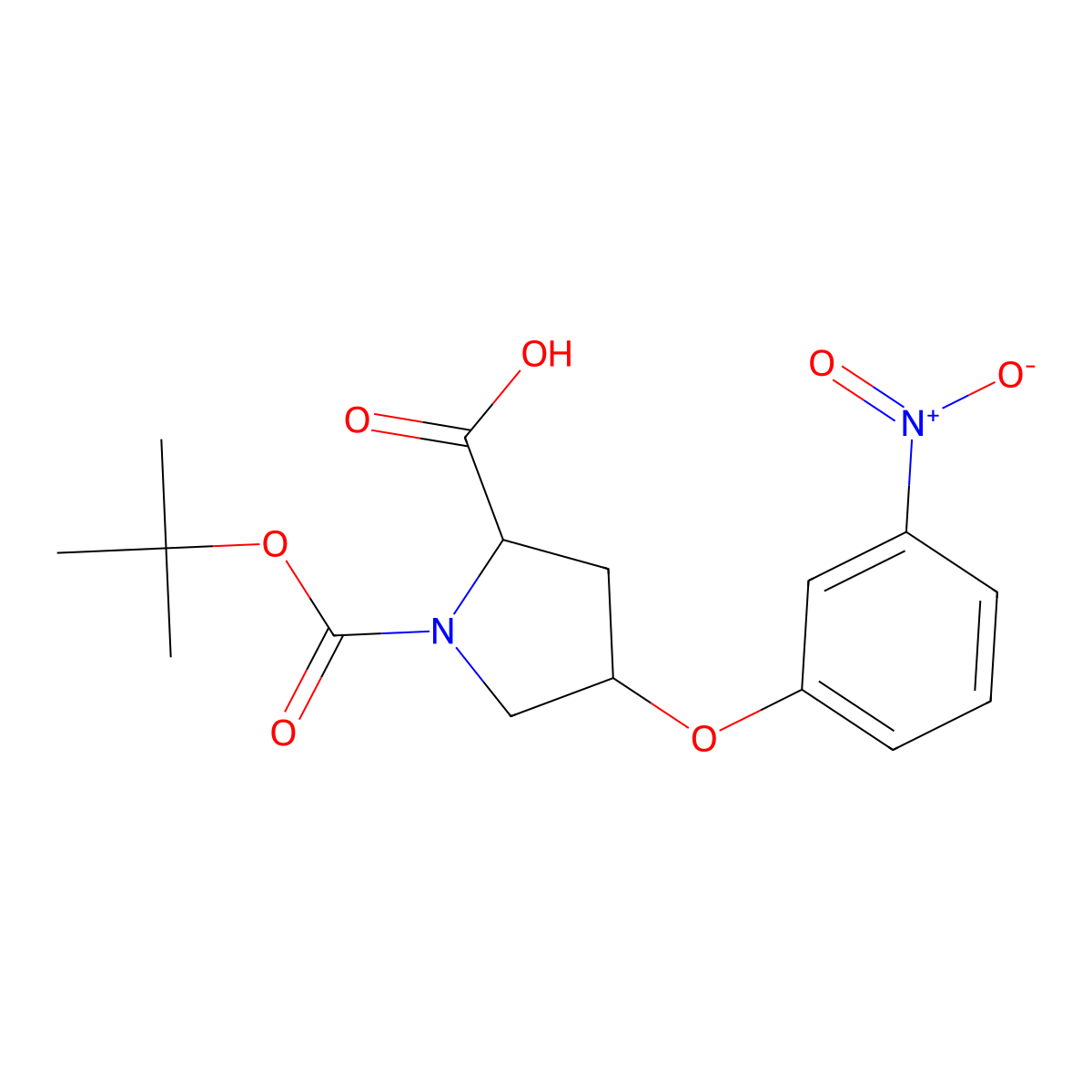 (2S,4S)-1-(Tert-butoxycarbonyl)-4-(3-nitro-phenoxy)-2-pyrrolidinecarboxylic acid molecular structure, CAS 1354484-52-8