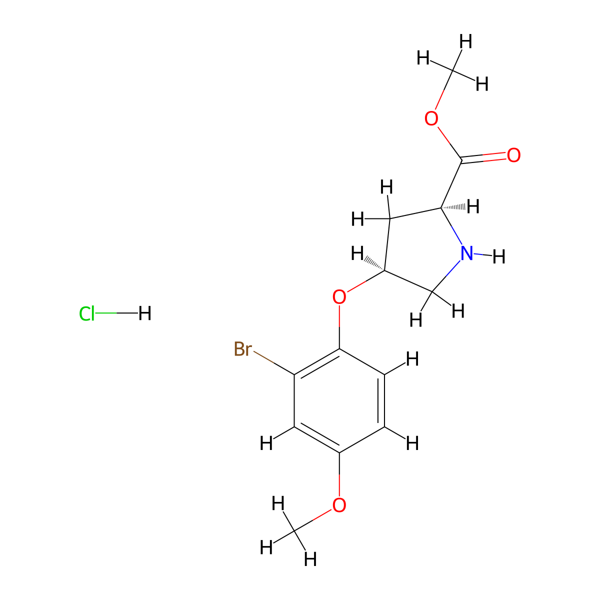 Methyl (2S,4S)-4-(2-bromo-4-methoxyphenoxy)-2-pyrrolidinecarboxylate hydrochloride molecular structure, CAS 1354485-68-9