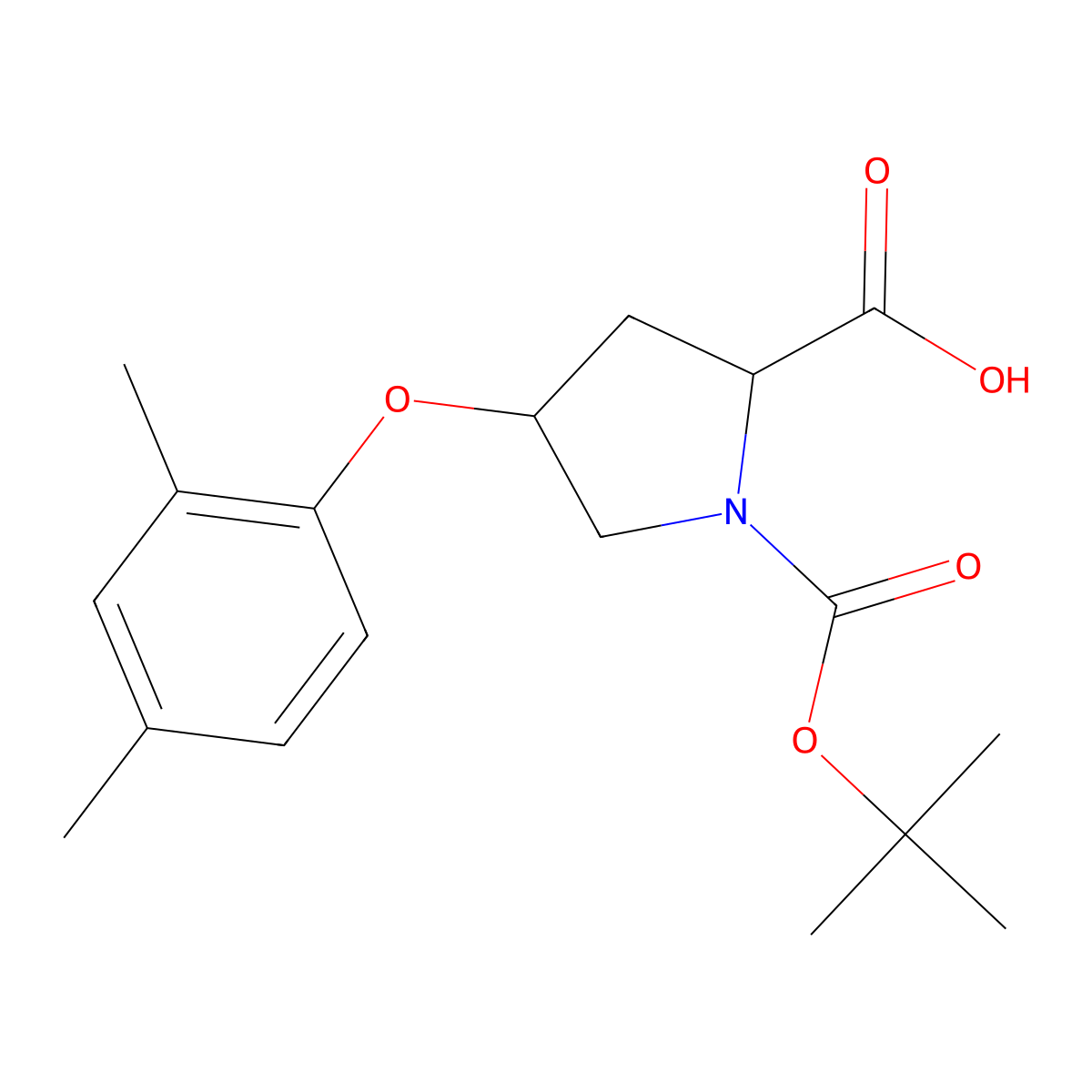 (2S,4S)-1-(Tert-butoxycarbonyl)-4-(2,4-dimethyl-phenoxy)-2-pyrrolidinecarboxylic acid molecular structure, CAS 1354485-91-8