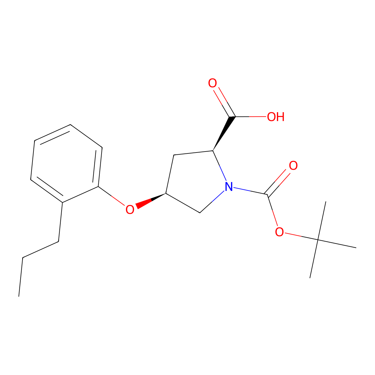 (2S,4S)-1-(Tert-butoxycarbonyl)-4-(2-propyl-phenoxy)-2-pyrrolidinecarboxylic acid molecular structure, CAS 1354486-13-7