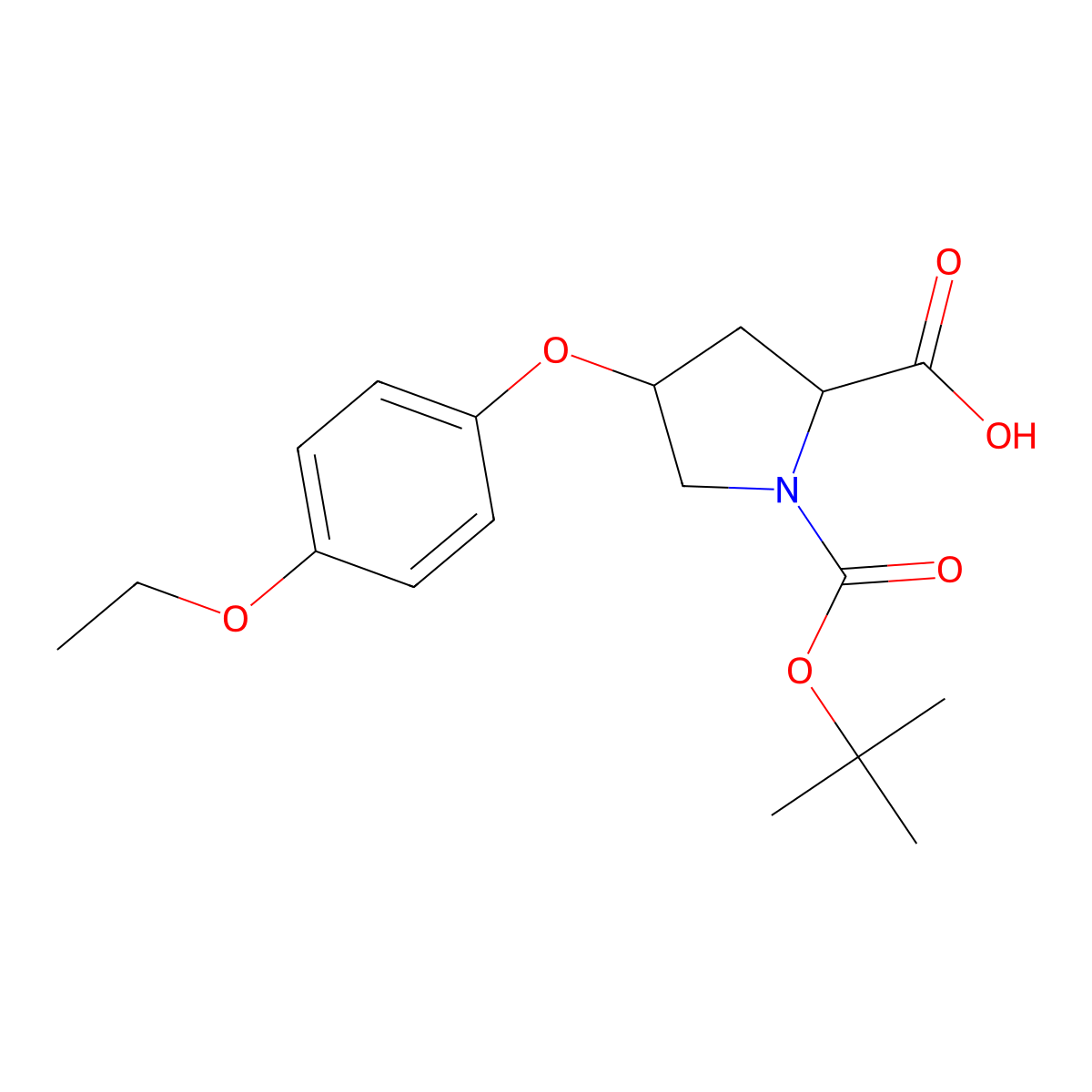 (2S,4S)-1-(Tert-butoxycarbonyl)-4-(4-ethoxy-phenoxy)-2-pyrrolidinecarboxylic acid molecular structure, CAS 1354486-38-6