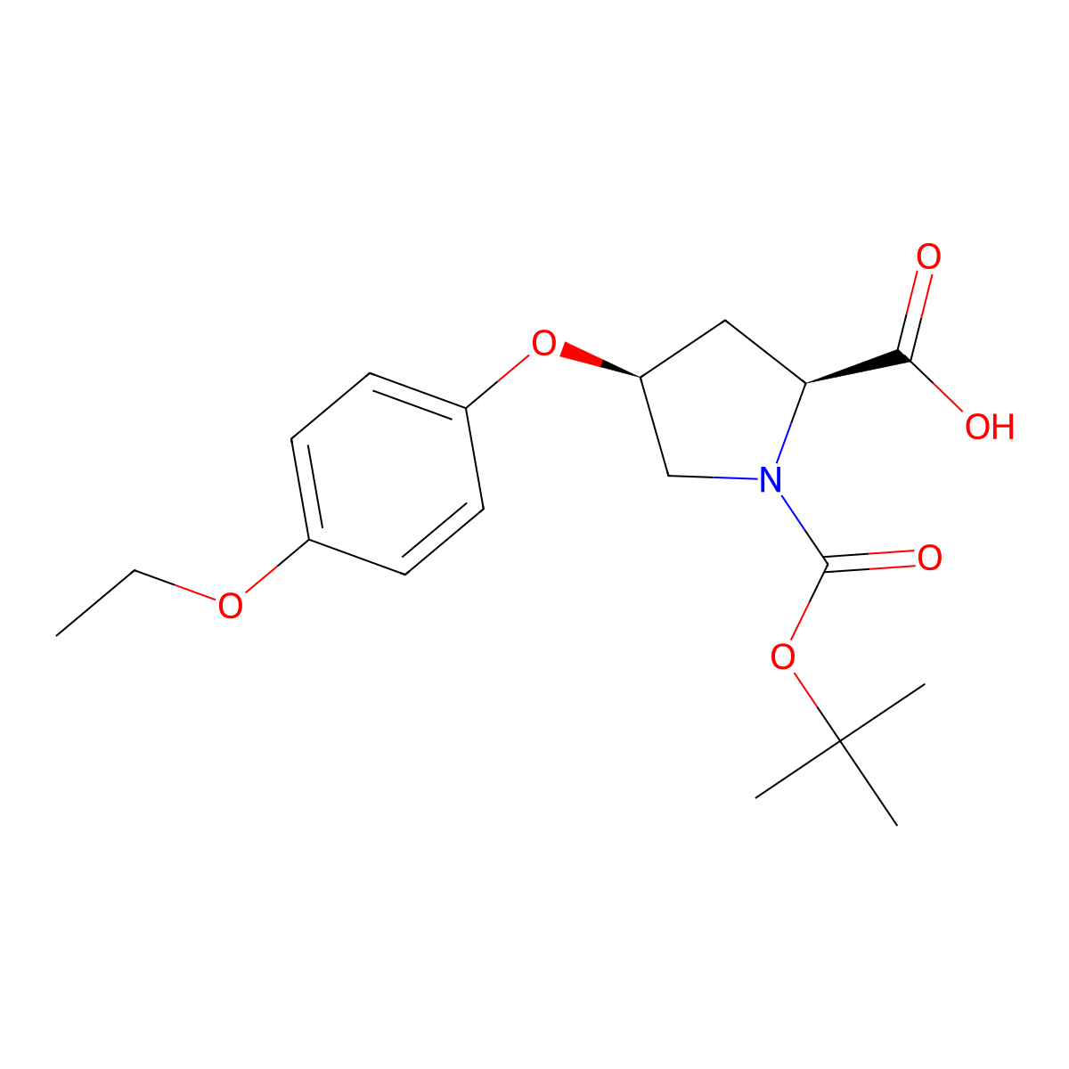 (2S,4S)-1-(Tert-butoxycarbonyl)-4-(4-ethoxy-phenoxy)-2-pyrrolidinecarboxylic acid molecular structure, CAS 1354486-38-6