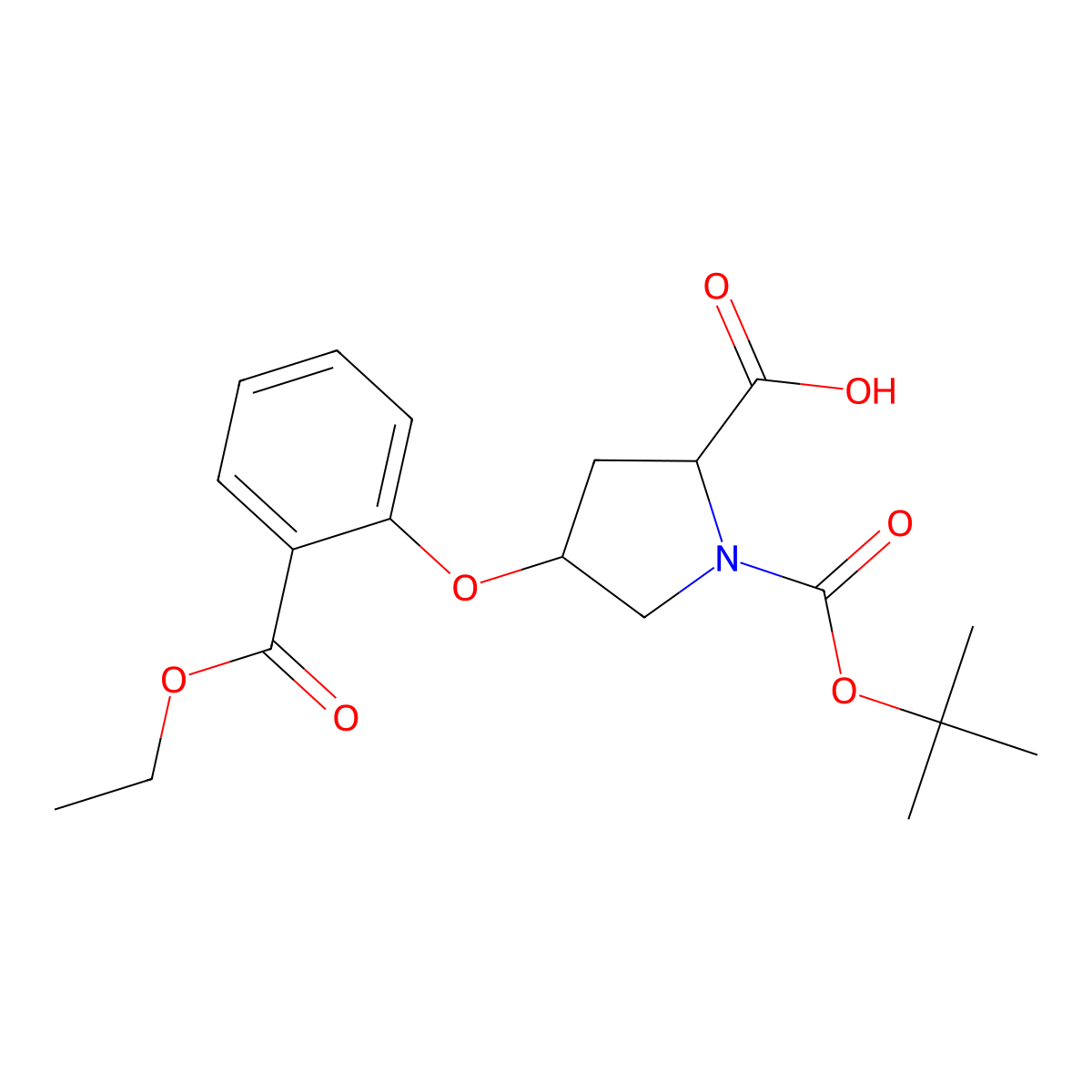 (2S,4S)-1-(tert-Butoxycarbonyl)-4-[2-(ethoxy-carbonyl)phenoxy]-2-pyrrolidinecarboxylic acid molecular structure, CAS 1354486-39-7
