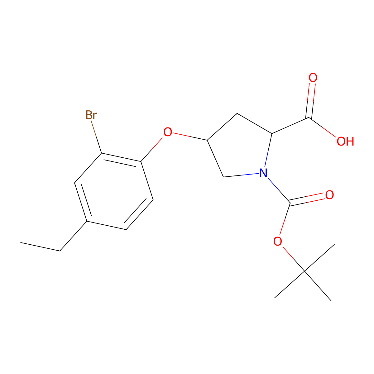 (2S,4S)-4-(2-bromo-4-ethylphenoxy)-1-(tert-butoxycarbonyl)pyrrolidine-2-carboxylic acid molecular structure, CAS 1354486-94-4