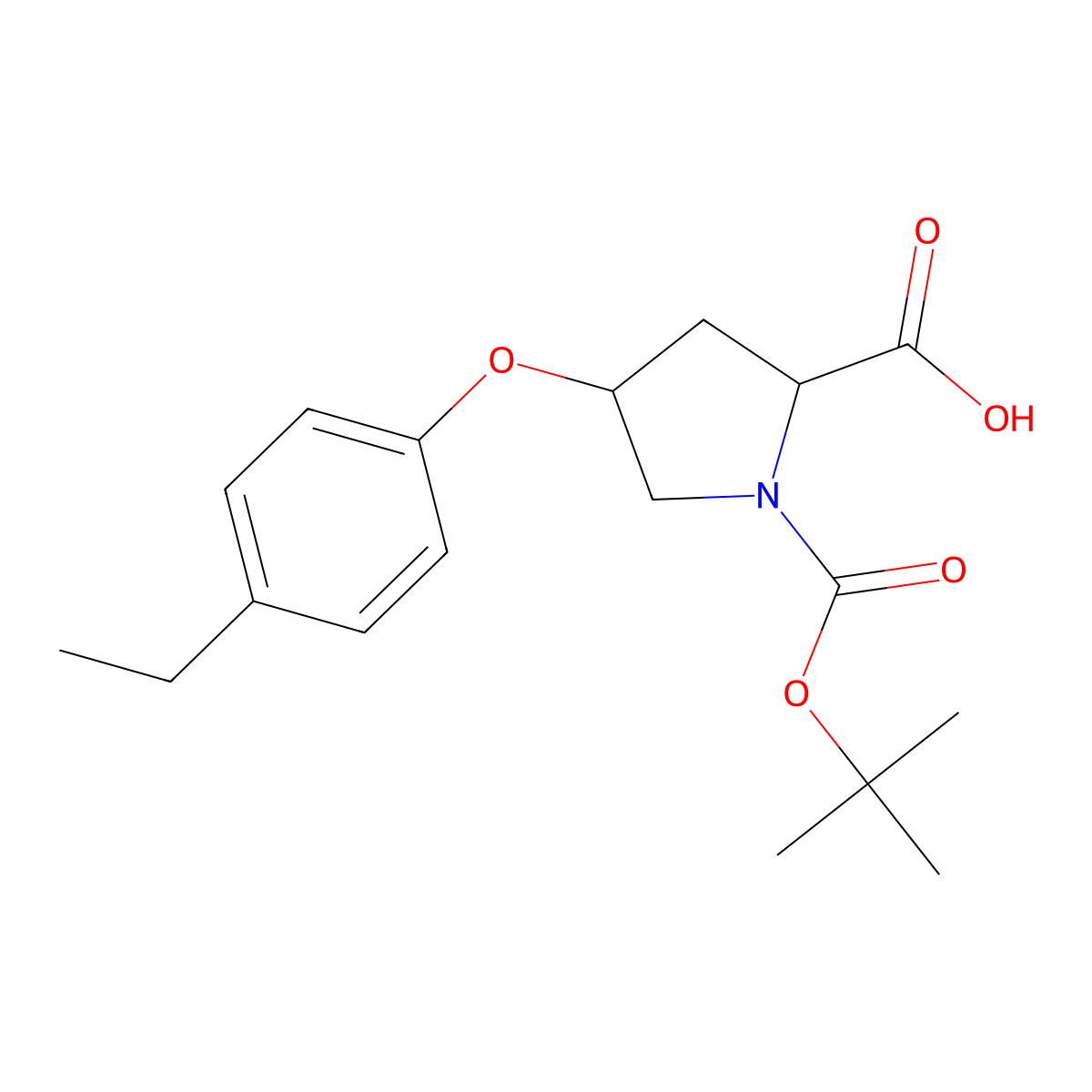 (2S,4S)-1-(Tert-butoxycarbonyl)-4-(4-ethyl-phenoxy)-2-pyrrolidinecarboxylic acid molecular structure, CAS 1354487-05-0