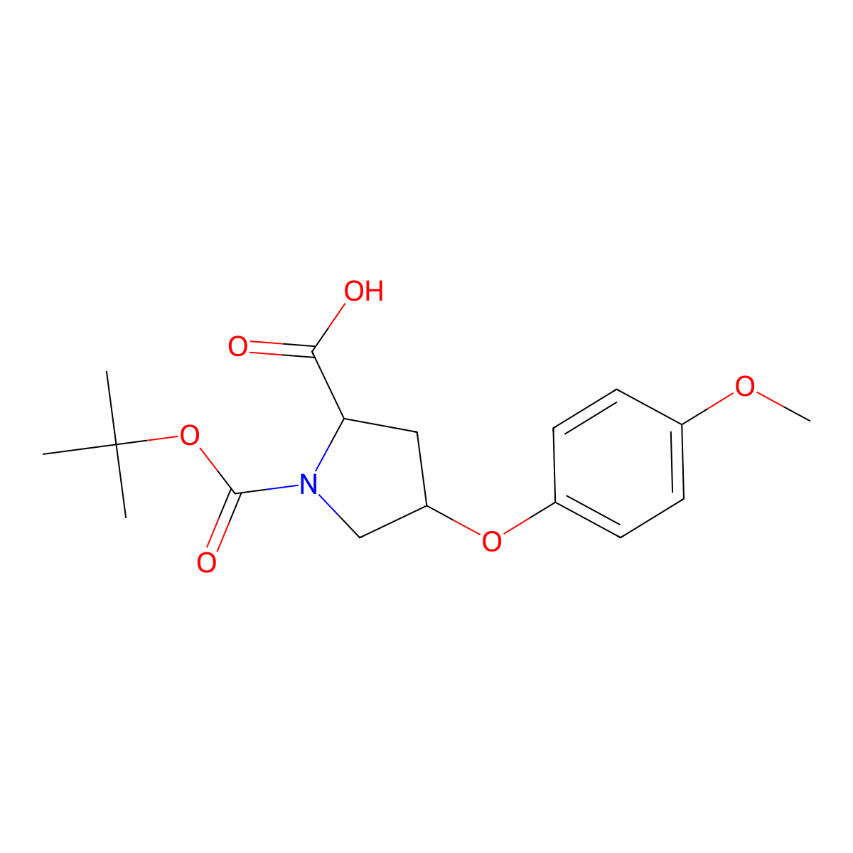 (2S,4S)-1-(Tert-butoxycarbonyl)-4-(4-methoxy-phenoxy)-2-pyrrolidinecarboxylic acid molecular structure, CAS 1354487-10-7