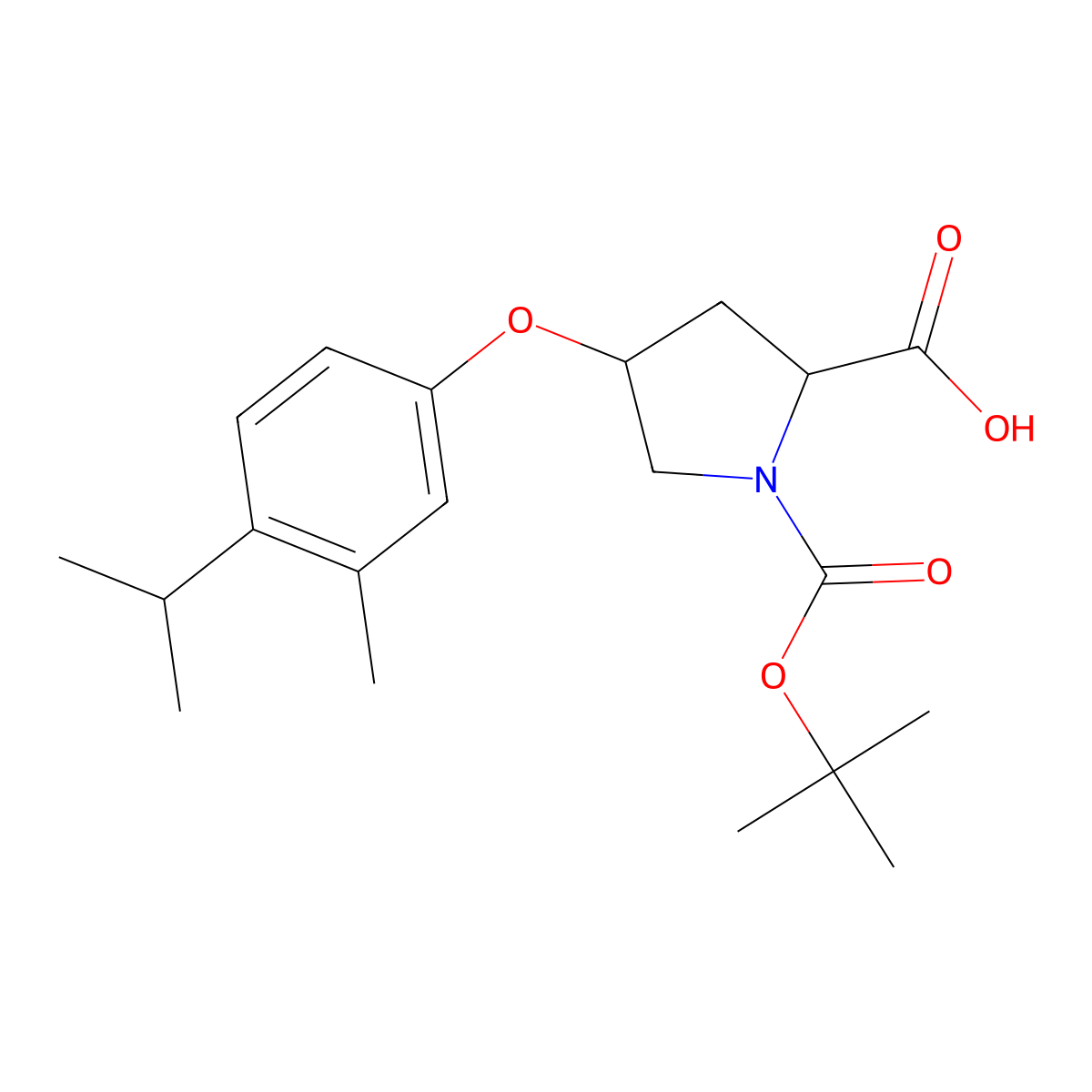 (2S,4S)-1-(Tert-butoxycarbonyl)-4-(4-isopropyl-3-methylphenoxy)-2-pyrrolidinecarboxylic acid molecular structure, CAS 1354487-85-6