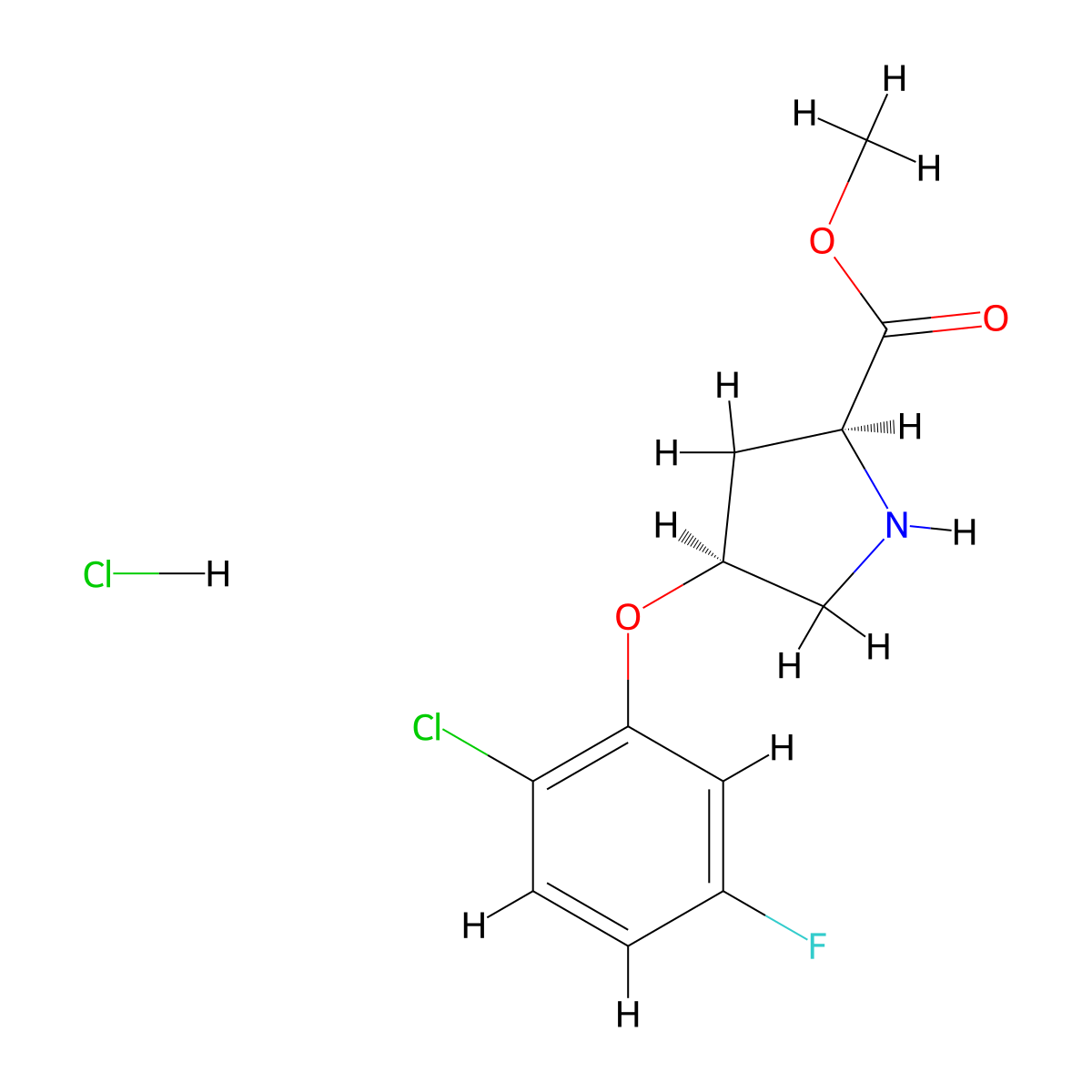 Methyl (2S,4S)-4-(2-chloro-5-fluorophenoxy)-2-pyrrolidinecarboxylate hydrochloride molecular structure, CAS 1354487-97-0