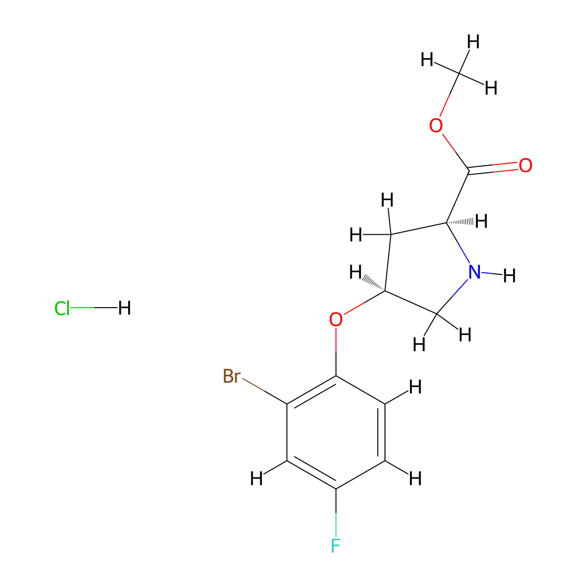 Methyl (2S,4S)-4-(2-bromo-4-fluorophenoxy)-2-pyrrolidinecarboxylate hydrochloride molecular structure, CAS 1354488-20-2