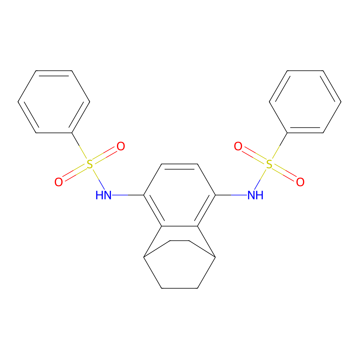 N-[6-(benzenesulfonamido)-1,8,9,10,11,12-hexahydrotricyclo[6.2.2.0^{2,7}]dodeca-3,9-dien-3-yl]benzenesulfonamide molecular structure, CAS 1354490-18-8