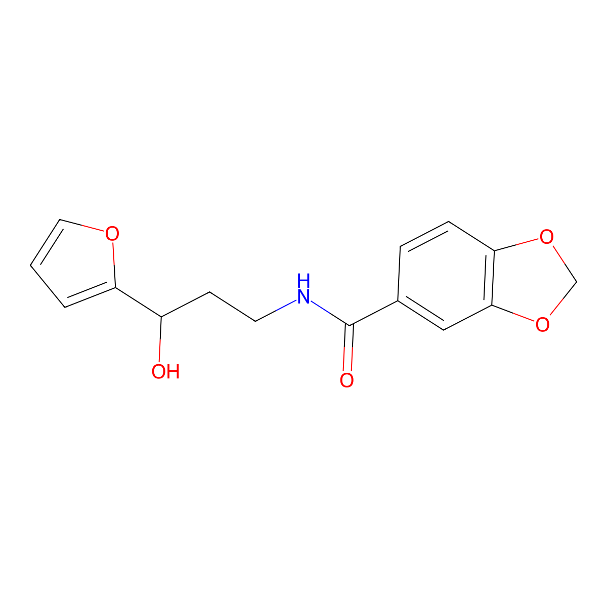 N-(3-(furan-2-yl)-3-hydroxypropyl)benzo[d][1,3]dioxole-5-carboxamide molecular structure, CAS 1354498-79-5