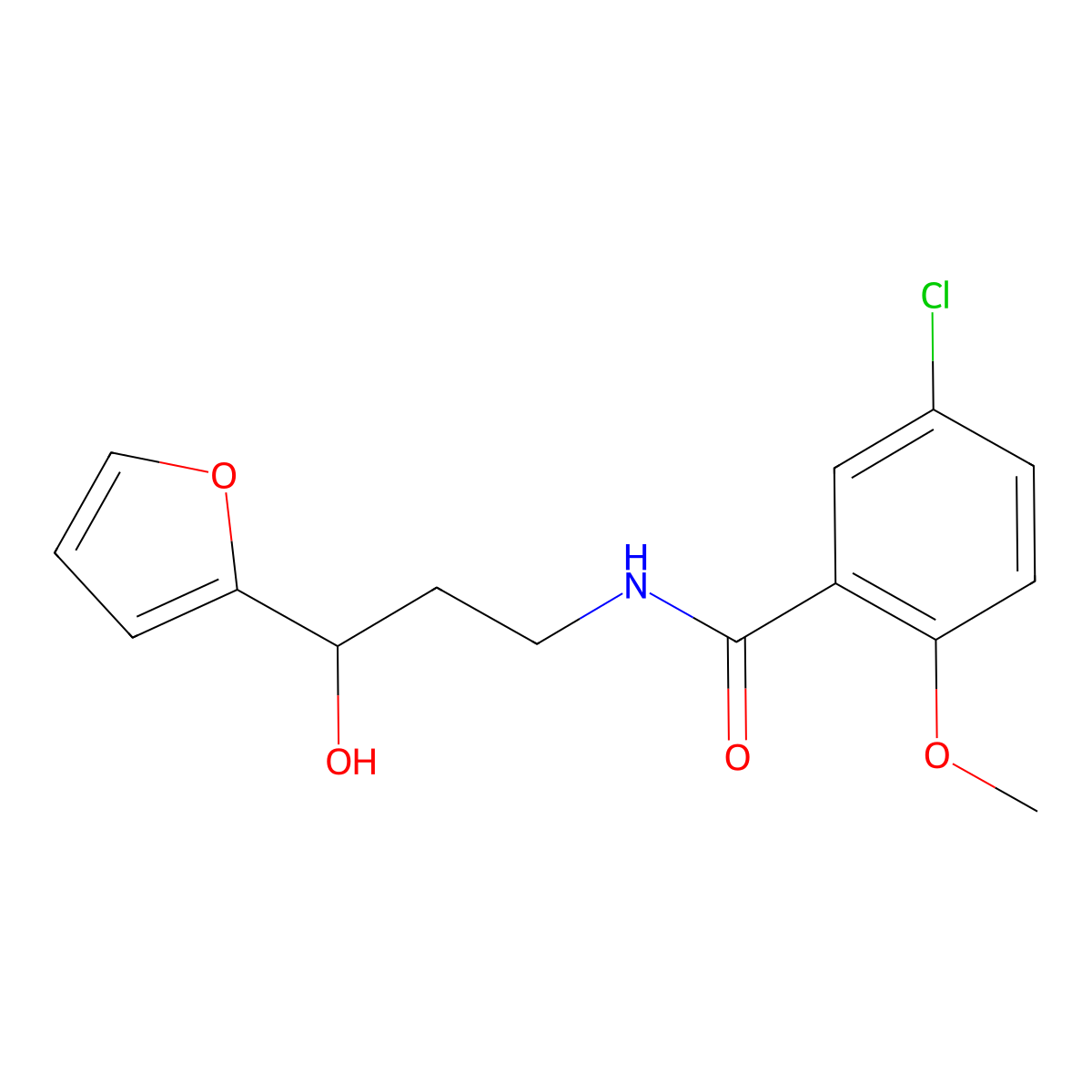 5-chloro-N-[3-(furan-2-yl)-3-hydroxypropyl]-2-methoxybenzamide molecular structure, CAS 1354500-83-6
