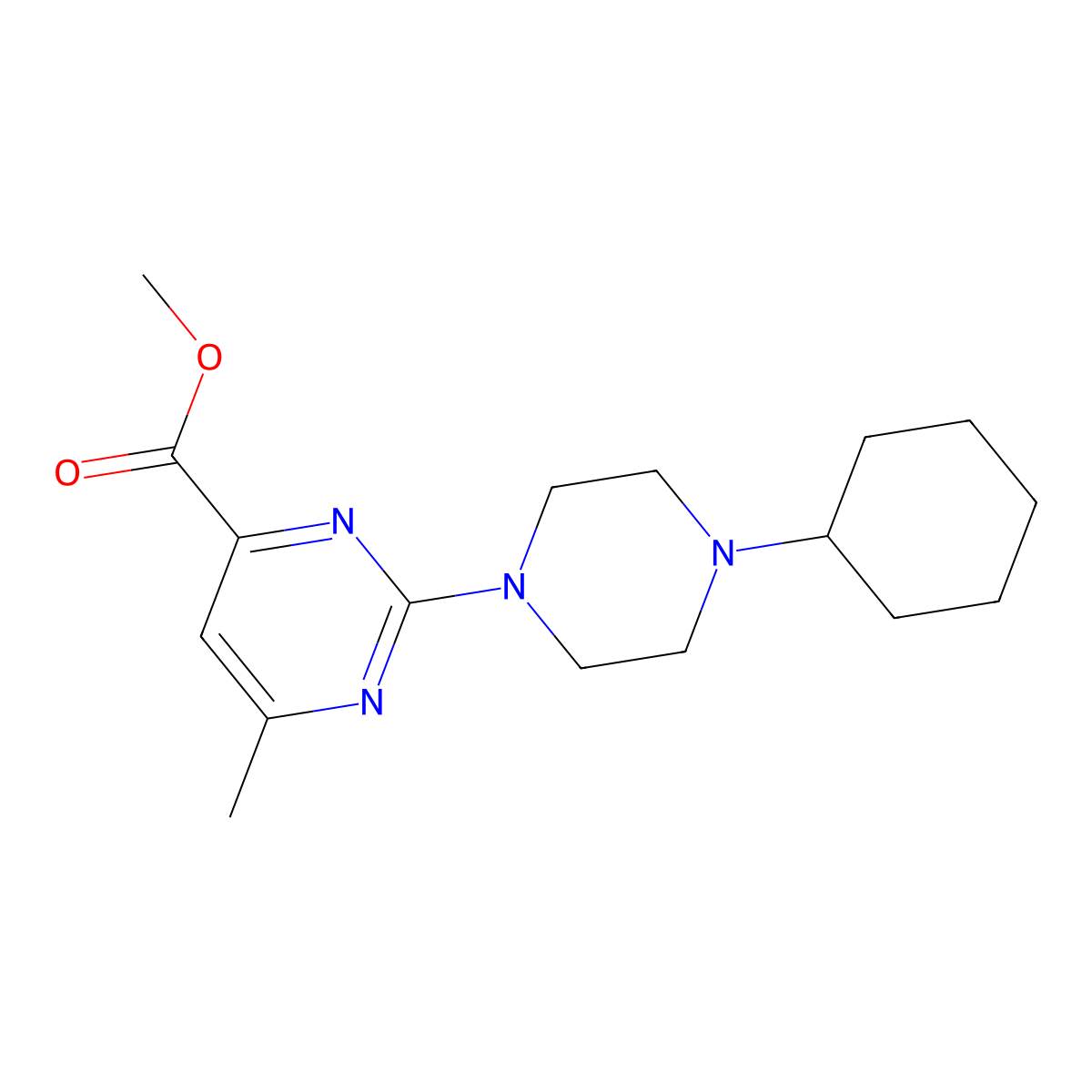 Methyl 2-(4-cyclohexylpiperazin-1-yl)-6-methylpyrimidine-4-carboxylate molecular structure, CAS 1354503-70-0