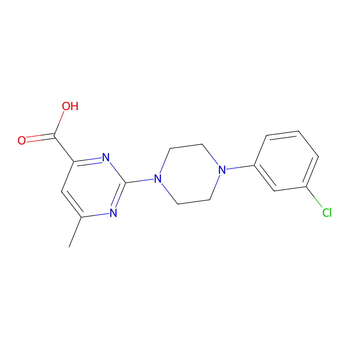 2-(4-(3-Chlorophenyl)piperazin-1-yl)-6-methylpyrimidine-4-carboxylic acid molecular structure, CAS 1354514-42-3