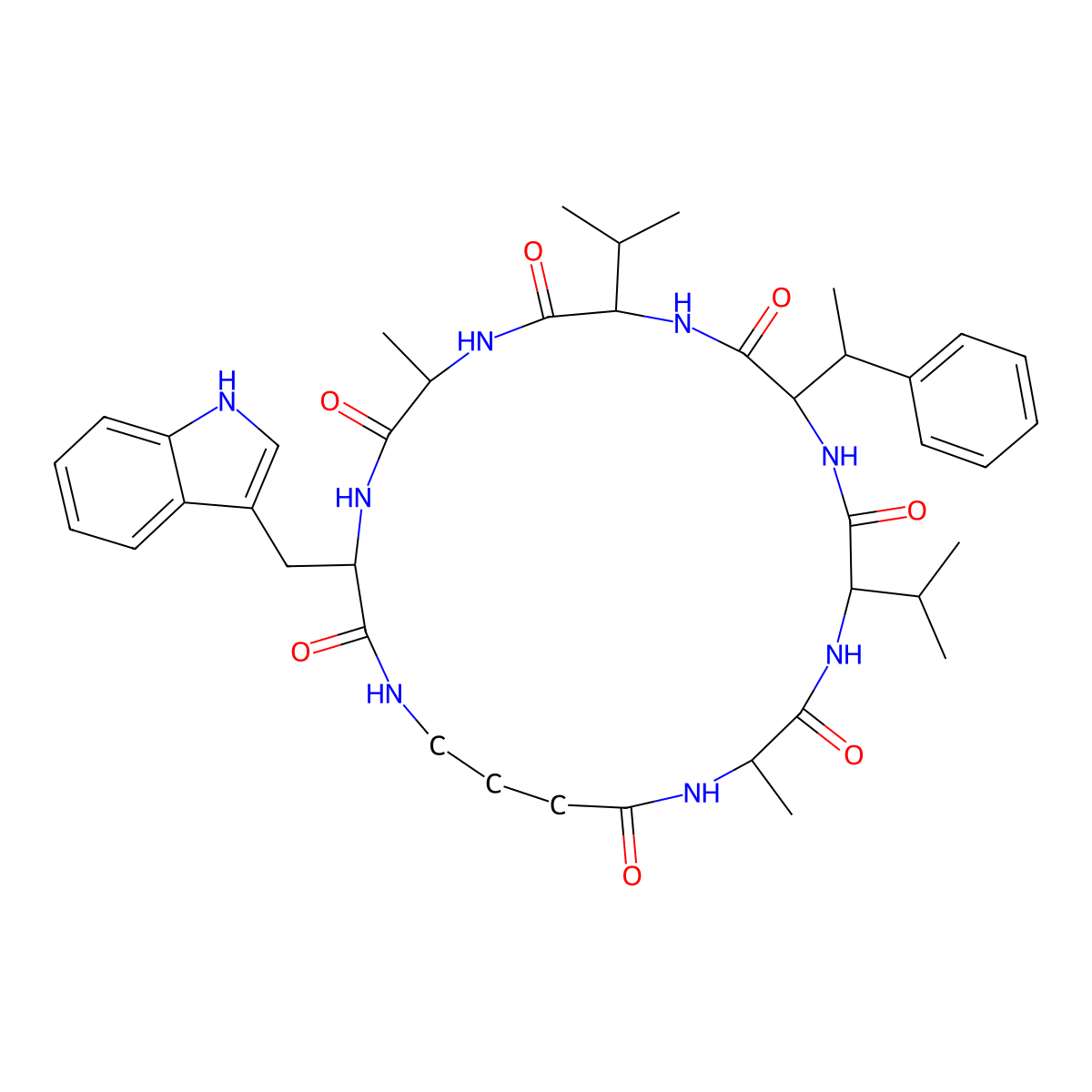 3-(1H-indol-3-ylmethyl)-6,18-dimethyl-12-(1-phenylethyl)-9,15-di(propan-2-yl)-1,4,7,10,13,16,19-heptazacyclotricosane-2,5,8,11,14,17,20-heptone molecular structure, CAS 1354514-75-2