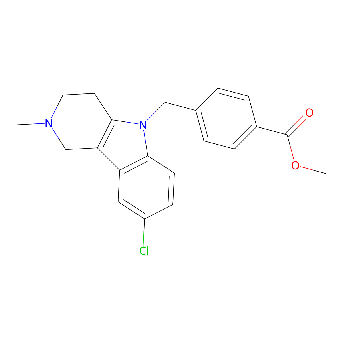 methyl 4-((8-chloro-2-methyl-1H,2H,3H,4H,5H-pyrido(4,3-b)indol-5-yl)methyl)benzoate molecular structure, CAS 1354547-26-4
